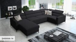 Narożnik U rozkładany Baltico V Mini w tkaninie Mono-231 w nowoczesnym salonie