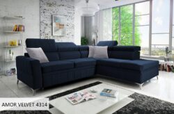 Narożnik rozkładany Bartez III w tkaninie Amor Velvet-4333 w nowoczesnym salonie