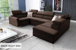 Narożnik U rozkładany Bartez V w tkaninie Amor Velvet-4333, nowoczesny i elegancki mebel wypoczynkowy