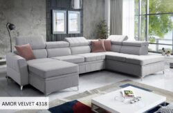 Narożnik U rozkładany Bartez VI w tkaninie Amor Velvet-4333, nowoczesny i elegancki mebel wypoczynkowy