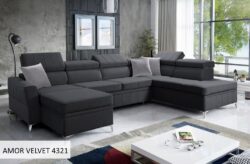 Narożnik U rozkładany Bartez VI w tkaninie Amor Velvet-4333, nowoczesny i elegancki mebel wypoczynkowy