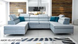 Narożnik U rozkładany Bartez VIII w tkaninie Amor Velvet-4333, nowoczesny i elegancki mebel wypoczynkowy
