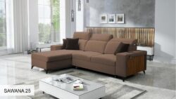Narożnik rozkładany Bartone I w tkaninie Mono-231 z regulowanymi zagłówkami i pojemnikiem na pościel