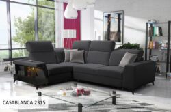 Narożnik nierozkładany Belutti II w tkaninie Casablanca-2301 z czarnymi metalowymi nóżkami