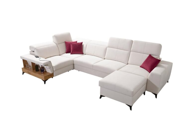 Narożnik U nierozkładany Belutti IV w tkaninie Casablanca-2301 w nowoczesnym salonie