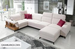 Narożnik U nierozkładany Belutti IV w tkaninie Casablanca-2301 z czarnymi metalowymi nóżkami