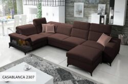 Narożnik U nierozkładany Belutti IV w tkaninie Casablanca-2301 w nowoczesnym salonie