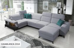 Narożnik U nierozkładany Belutti IV w tkaninie Casablanca-2301 w nowoczesnym salonie