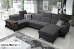 Narożnik U nierozkładany Belutti IV w tkaninie Casablanca-2301 w nowoczesnym salonie