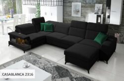 Narożnik U nierozkładany Belutti IV w tkaninie Casablanca-2301 w nowoczesnym salonie