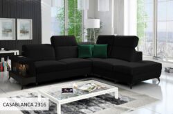 Narożnik nierozkładany Belutti VII w tkaninie Casablanca-2301 z czarnymi metalowymi nóżkami