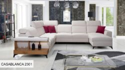 Narożnik U nierozkładany Belutti VIII w tkaninie Casablanca-2301 w nowoczesnym salonie