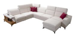 Narożnik U nierozkładany Belutti VIII w tkaninie Casablanca-2301, nowoczesny styl, czarne metalowe nóżki