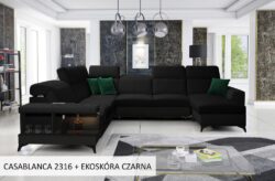 Narożnik U nierozkładany Belutti VIII w tkaninie Casablanca-2301 z regulowanymi zagłówkami i czarnymi metalowymi nóżkami