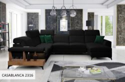Narożnik U nierozkładany Belutti VIII w tkaninie Casablanca-2301 z regulowanymi zagłówkami i metalowymi nóżkami