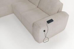 Narożnik rozkładany Berno I w tkaninie Velo-622, stylowy mebel do salonu z pojemnikiem na pościel i wejściem USB