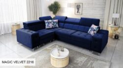 Narożnik rozkładany Hilton II w tkaninie Magic Velvet-2218 z regulowanymi zagłówkami i pojemnikiem na pościel