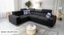 Narożnik rozkładany Hilton II w tkaninie Magic Velvet-2218 z regulowanymi zagłówkami i pojemnikiem na pościel