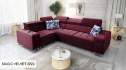 Narożnik rozkładany Hilton II w tkaninie Magic Velvet z regulowanymi zagłówkami i pojemnikiem na pościel