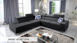Narożnik rozkładany Hilton IX w tkaninie Magic Velvet-2218 z regulowanymi zagłówkami i pojemnikiem na pościel