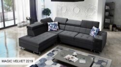Narożnik rozkładany Hilton VII w tkaninie Magic Velvet-2218 z regulowanymi zagłówkami i pojemnikiem na pościel