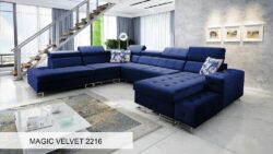 Narożnik U rozkładany Hilton X w tkaninie Magic Velvet-2218 z regulowanymi zagłówkami i pojemnikiem na pościel