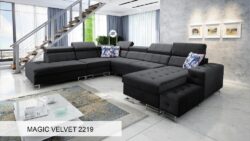 Narożnik U rozkładany Hilton X w tkaninie Magic Velvet-2218 z regulowanymi zagłówkami i portem USB