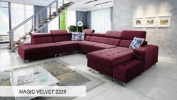 Narożnik U rozkładany Hilton X w tkaninie Magic Velvet-2218 z regulowanymi zagłówkami i pojemnikiem na pościel
