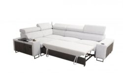 Narożnik rozkładany Melody II w tkaninie Freya-210.18 i Tauro 8207 z regulowanymi zagłówkami i barem