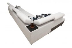 Narożnik rozkładany Melody XI Mini w tkaninie Freya-210.18 i Tauro 8207 z regulowanymi zagłówkami i barem