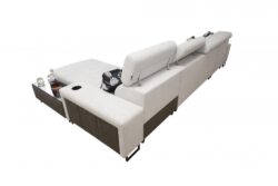 Narożnik rozkładany Melody XII Mini w tkaninie Freya-210.18 i Tauro 8207 z regulowanymi zagłówkami i barem