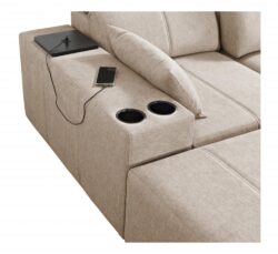 Narożnik U rozkładany Mindy X w tkaninie Verita-09 z regulowanymi zagłówkami i portami USB