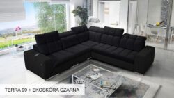 Narożnik rozkładany Pagano III w tkaninie Terra-80 z regulowanymi zagłówkami i chromowanymi nóżkami