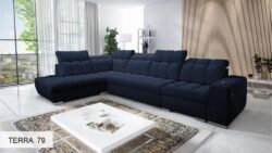 Narożnik rozkładany Pagano XI w tkaninie Terra-80 z regulowanymi zagłówkami i chromowanymi nóżkami