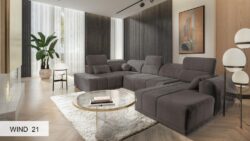 Narożnik U rozkładany Ravello VI w tkaninie Wind-05, nowoczesny i komfortowy mebel do salonu
