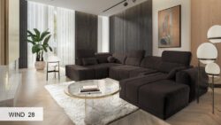 Narożnik U rozkładany Ravello VI w tkaninie Wind-05 w nowoczesnym salonie