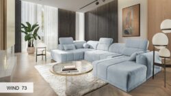 Narożnik U rozkładany Ravello VI w tkaninie Wind-05 w nowoczesnym salonie