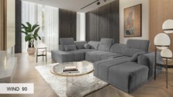 Narożnik U rozkładany Ravello VI w tkaninie Wind-05 w nowoczesnym salonie