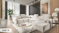 Narożnik U rozkładany Ravello VIII w tkaninie Wind-05 w nowoczesnym salonie