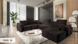 Narożnik U rozkładany Ravello VIII w tkaninie Wind-05 w nowoczesnym salonie