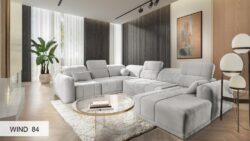 Narożnik U rozkładany Ravello VIII w tkaninie Wind-05, nowoczesny i komfortowy mebel do salonu