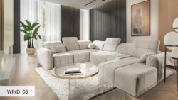 Narożnik U rozkładany Ravello VIII w tkaninie Wind-05 w nowoczesnym salonie