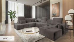 Narożnik U rozkładany Ravello X w tkaninie Wind-05 w nowoczesnym salonie