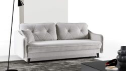 Nowoczesna rozkładana sofa Marmaris w tkaninie Curio-02 z funkcją spania i pojemnikiem na pościel