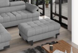 Puf Selva tapicerowany tkaniną Austin-18 w czarnym stelażu, stylowy dodatek do salonu