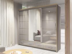 Szafa przesuwna Sevilla 250 LED z lustrzanymi drzwiami i oświetleniem LED w nowoczesnym wnętrzu