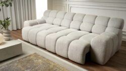 Sofa elektryczna Campile w kolorze Wersal z regulowaną głębokością siedziska i eleganckimi przeszyciami