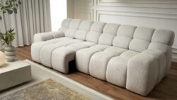 Sofa elektryczna Campile w kolorze Wersal z regulowaną głębokością siedziska i eleganckimi przeszyciami