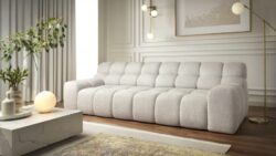 Sofa elektryczna Campile w kolorze Wersal z regulowaną głębokością siedziska i eleganckimi przeszyciami