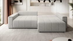 Sofa rozkładana Motta w nowoczesnym stylu z pikowanym siedziskiem i siedmioma poduszkami